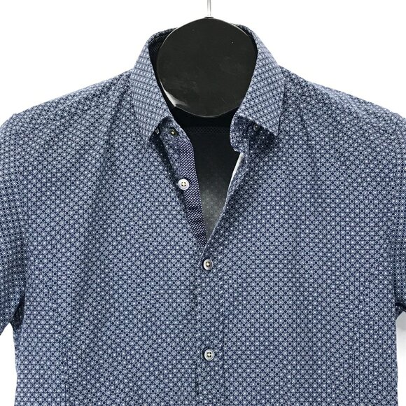 Ted Baker London Short Sleeve Button Down Shirt Men's Small Blue Geometric - Picture 2 of 12